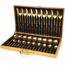 Load image into Gallery viewer, 24Pcs/set Gold Cutlery Silverware Set Steak Knife Fork Coffee Spoon Teaspoon Noble Wedding Party Travel Home Luxury Cutlery Set