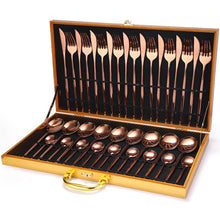 Load image into Gallery viewer, 24Pcs/set Gold Cutlery Silverware Set Steak Knife Fork Coffee Spoon Teaspoon Noble Wedding Party Travel Home Luxury Cutlery Set