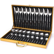 Load image into Gallery viewer, 24Pcs/set Gold Cutlery Silverware Set Steak Knife Fork Coffee Spoon Teaspoon Noble Wedding Party Travel Home Luxury Cutlery Set