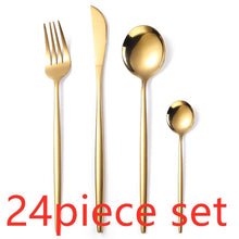 Load image into Gallery viewer, 24Pcs/set Gold Cutlery Silverware Set Steak Knife Fork Coffee Spoon Teaspoon Noble Wedding Party Travel Home Luxury Cutlery Set
