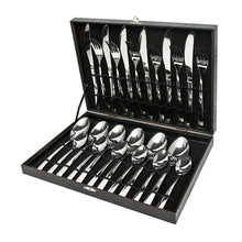 Load image into Gallery viewer, 24PCS Tableware Cutlery Set Silverware Wooden Box Stainless Steel Mirror Polishing Sets Spoon Flatware Dinnerware Wood Gift Box

