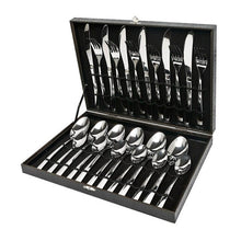 Load image into Gallery viewer, 24PCS Tableware Cutlery Set Silverware Wooden Box Stainless Steel Mirror Polishing Sets Spoon Flatware Dinnerware Wood Gift Box
