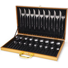 Load image into Gallery viewer, 24Pcs/set Gold Cutlery Silverware Set Steak Knife Fork Coffee Spoon Teaspoon Noble Wedding Party Travel Home Luxury Cutlery Set
