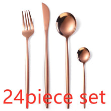 Load image into Gallery viewer, 24Pcs/set Gold Cutlery Silverware Set Steak Knife Fork Coffee Spoon Teaspoon Noble Wedding Party Travel Home Luxury Cutlery Set
