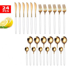Load image into Gallery viewer, 24Pcs/set Gold Cutlery Silverware Set Steak Knife Fork Coffee Spoon Teaspoon Noble Wedding Party Travel Home Luxury Cutlery Set
